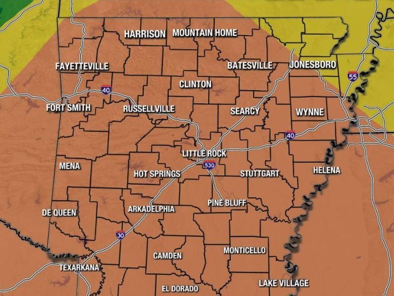 Strong Winds and Hail Threat Across Arkansas Including Little Rock, Fort Smith, and Fayetteville With Medium Risk Level 3 of 5 in Place Through Tuesday Afternoon