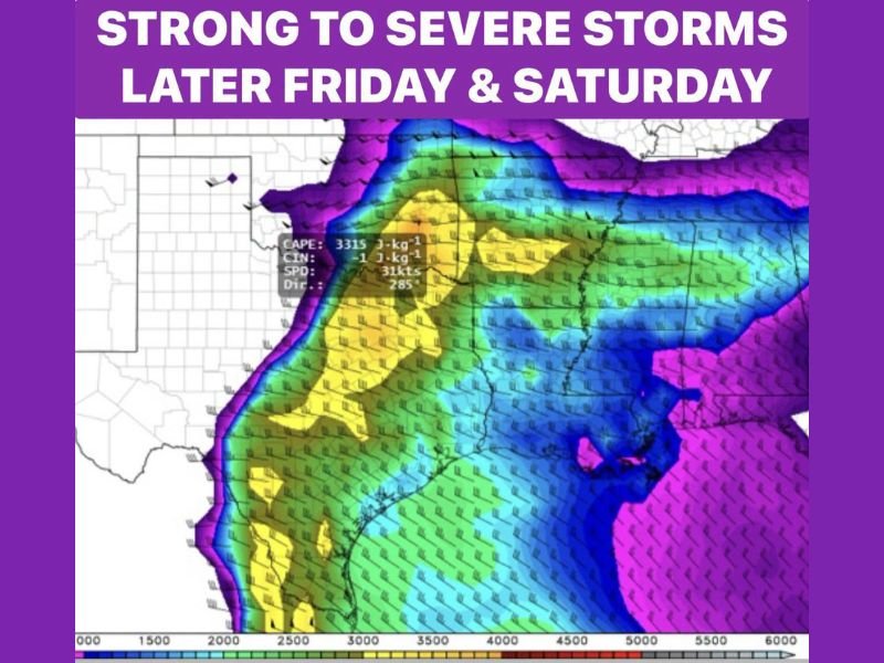 Strong to Severe Storms Targeting Dallas Northeast Texas Friday and Saturday After 5 PM With Wind, Hail Risk as Dryline and Oklahoma Front Combine