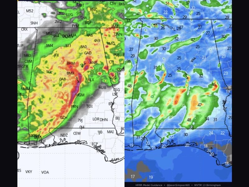 Stronger Storms and Damaging Wind Gusts Up to 51 MPH Targeting Alabama Including Birmingham, Shelby County, and Montgomery Along Critical Boundary Tuesday Evening
