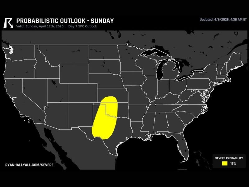 Sunday Outlook April 12: Texas, Oklahoma and Kansas Face Growing Severe Storm Threat With Supercells, Large Hail Risk and Overnight Dryline Activity Expected