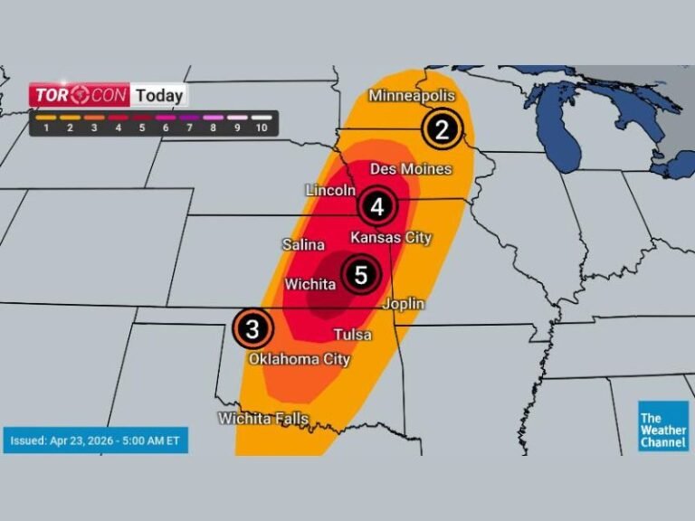TORCON 5 Issued for Metro Wichita and Kansas Today With Tornadoes Expected Late Afternoon and 2-Inch Plus Hail as Active Severe Day Unfolds