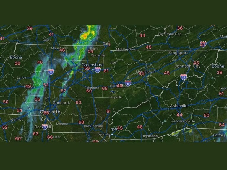 Temperatures Plunge From Near 90 to the 30s and 40s Across North Carolina Mountains and Foothills After Cold Front Passage Sunday Morning