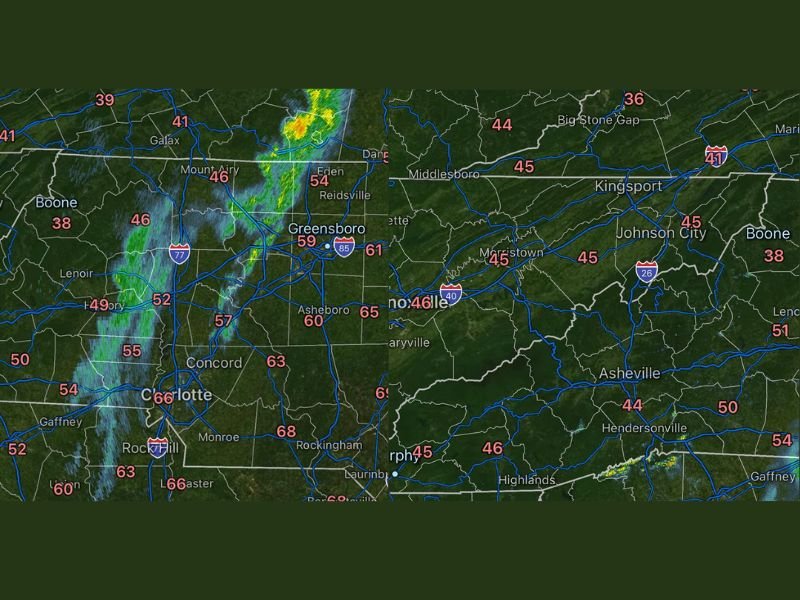 Temperatures Plunge From Near 90 to the 30s and 40s Across North Carolina Mountains and Foothills After Cold Front Passage Sunday Morning