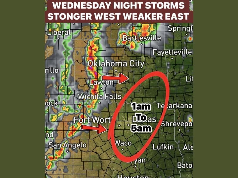 Texas, Oklahoma Night Storm Line Targets Abilene, Wichita Falls, Lawton and Dallas-Fort Worth With Hail, 65 MPH Winds and Isolated Tornado Risk