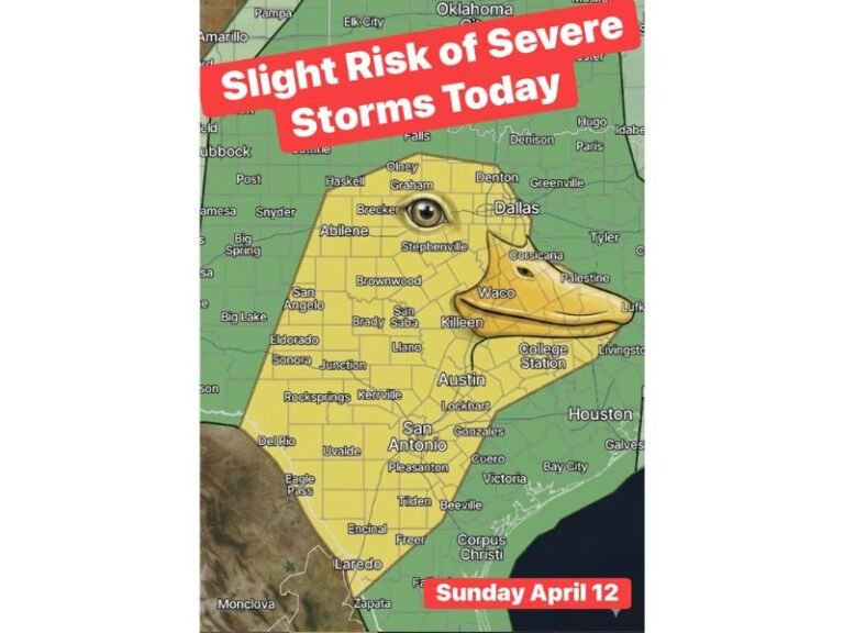 The "Weather Duck" Has Texas in Its Sights: A Highly Uncertain Slight Risk of Severe Storms Threatens Dallas, Austin, San Antonio, and Houston This Sunday