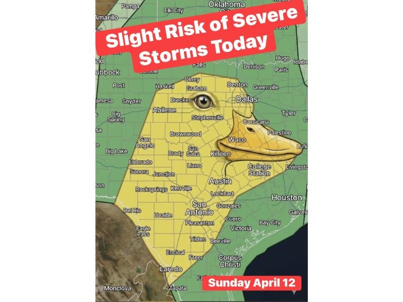 The "Weather Duck" Has Texas in Its Sights: A Highly Uncertain Slight Risk of Severe Storms Threatens Dallas, Austin, San Antonio, and Houston This Sunday