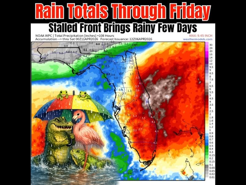 This Week: Florida Faces Multi-Day Rain Event With Stalled Front Bringing 2–5+ Inches Along East Coast and Lighter Totals on Gulf Side Through Friday