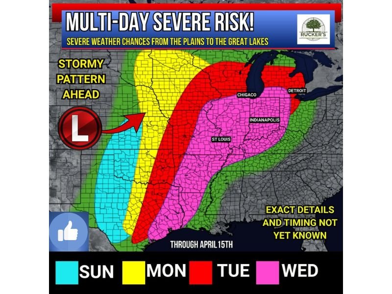 This Week: Multi-Day Severe Weather Risk Sweeps From the Plains to the Great Lakes Through April 15 With Indiana, Chicago, St. Louis, and Detroit All in the Crosshairs