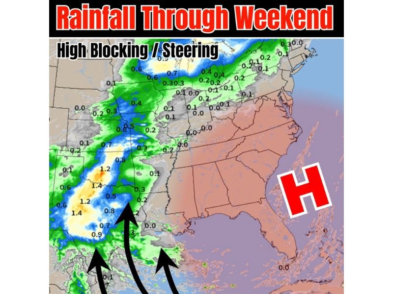 This Weekend: Texas, Oklahoma, Arkansas, Missouri and Illinois See 0.5” to 1.5” Rainfall While Alabama, Georgia and Florida Stay Mostly Dry Under High Pressure