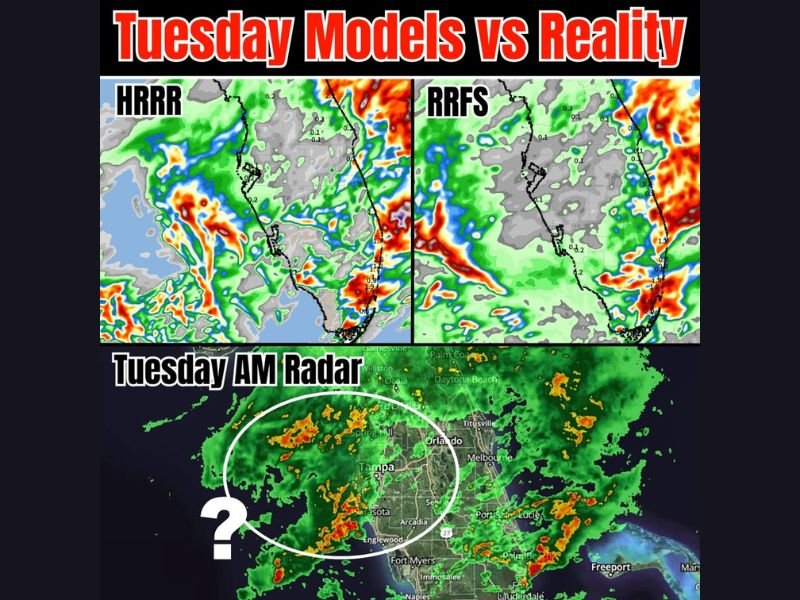 Today: Florida Radar Shows Heavy Rain Near Tampa Despite Models Suggesting Minimal Activity Across West Central Florida