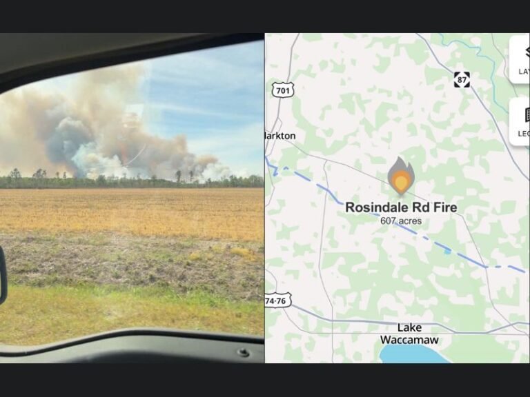 Today: North Carolina Wildfire Near Lake Waccamaw Burns Over 600 Acres With 50 Percent Containment as Fire Risk Continues Statewide