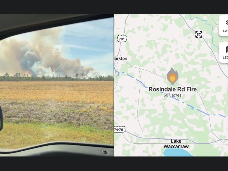 Today: North Carolina Wildfire Near Lake Waccamaw Burns Over 600 Acres With 50 Percent Containment as Fire Risk Continues Statewide