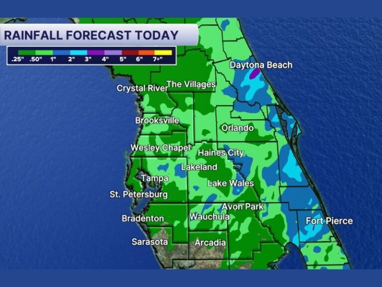 Today Rain Update: Florida Sees Widespread Soaking Showers With 0.5 to 1 Inch Totals Expected Across Tampa, Orlando and Surrounding Areas