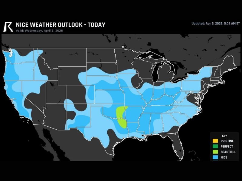Today: Tulsa Oklahoma Stands Out as Best Weather Spot in the U.S. With Comfortable Conditions While Most Regions Stay Mild