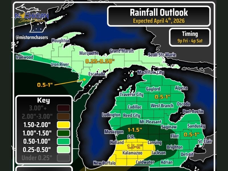 Tonight Into Saturday: Heavy Rain Targets Southern Michigan With Flooding Risk and 2 Inch Totals Expected