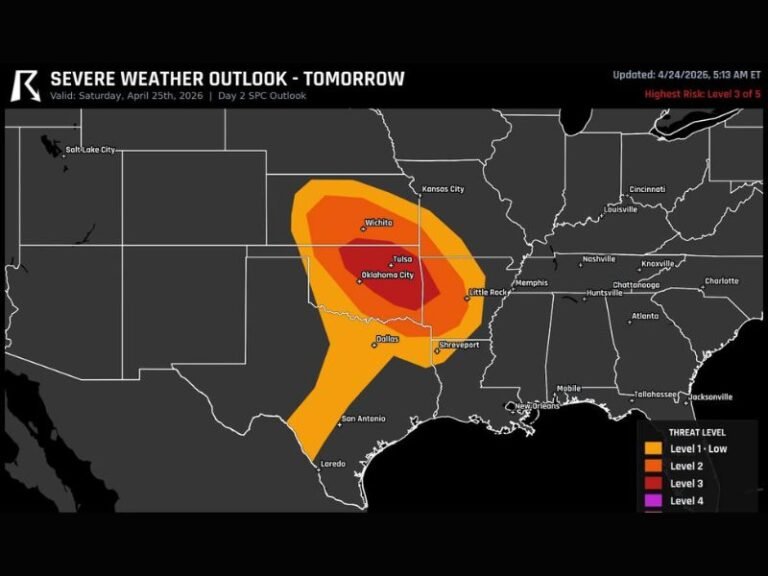 Very Large Hail and Damaging Winds Threatening Tulsa, Oklahoma City, and Wichita Saturday April 25 as Level 3 Enhanced Risk Covers Southern Plains