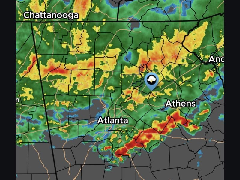 Widespread Beneficial Rain and Thunderstorms Moving Through Georgia Including Atlanta, Athens, and Chattanooga Area Helping Beat Back Drought Conditions This Tuesday
