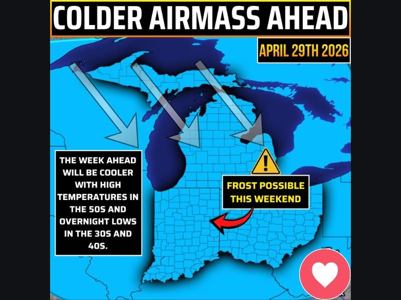 Widespread Frost Risk and Cold Airmass Settling Across Indiana With Highs in the 50s and Lows in the 30s Through the Weekend Before Warmup Next Week