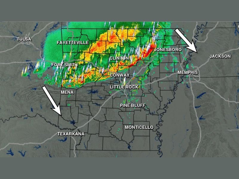 Widespread Storms Tracking Southeast Across Arkansas Including Fayetteville, Fort Smith, and Little Rock Friday Morning With Second Round and Severe Risk Possible This Afternoon