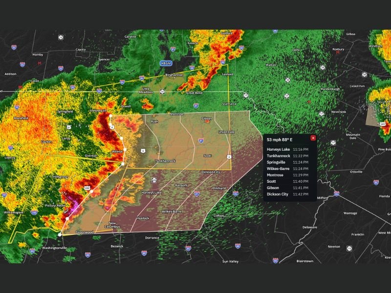 Wilkes-Barre and Scranton Facing Severe Storm Line Through Midnight With 60 MPH Winds, Torrential Rain, and Power Outage Risk