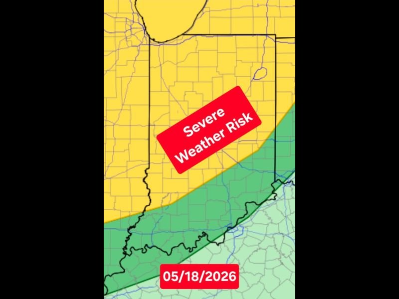 Damaging Winds Large Hail Heavy Rain and Brief Tornado Possible Across Indiana With Squall Line Arriving Between 11AM and 1PM Monday May 18