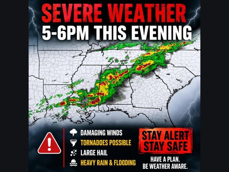 Damaging Winds, Tornadoes, Large Hail and Heavy Rain Targeting the Gulf Coast Tonight Beginning 5 to 6PM With Overnight Severe Weather Continuing Into the Early Morning Hours