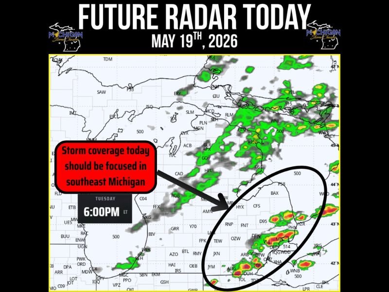 Damaging Winds to 60mph and Large Hail Targeting Southeast Michigan Including Detroit With Storm Coverage Focused Mid Afternoon to Early Evening Tuesday May 19