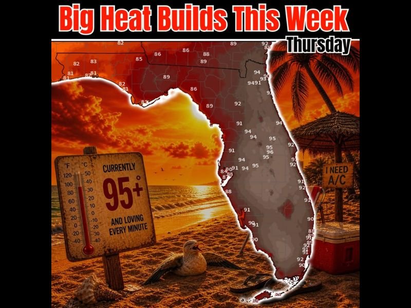 Dangerous Heat Builds Across Florida This Week With Widespread 90s and Feels Like Temperatures Near 100 Degrees Targeting Central and South Florida Thursday