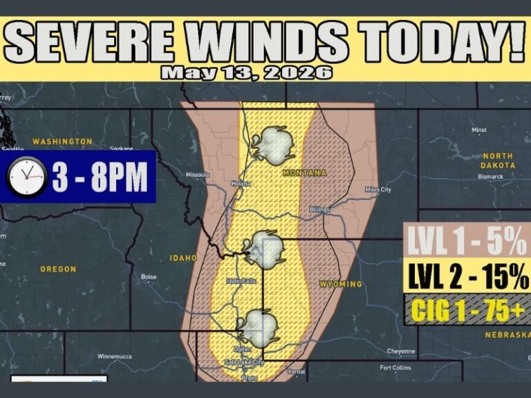 Downburst Winds Exceeding 70mph Targeting Central Montana Eastern Idaho and Northern Utah Including Helena Billings Idaho Falls and Salt Lake City This Afternoon Between 3PM and 8PM