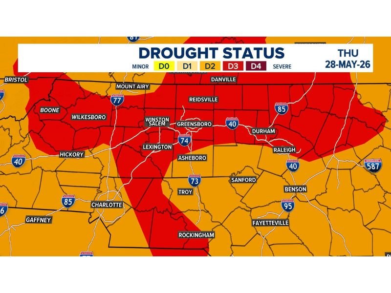 Drought Improvements Recorded Across North Carolina With D4 Removed From Foothills but Extreme D3 Conditions Persisting Across the Piedmont Including Greensboro and Raleigh