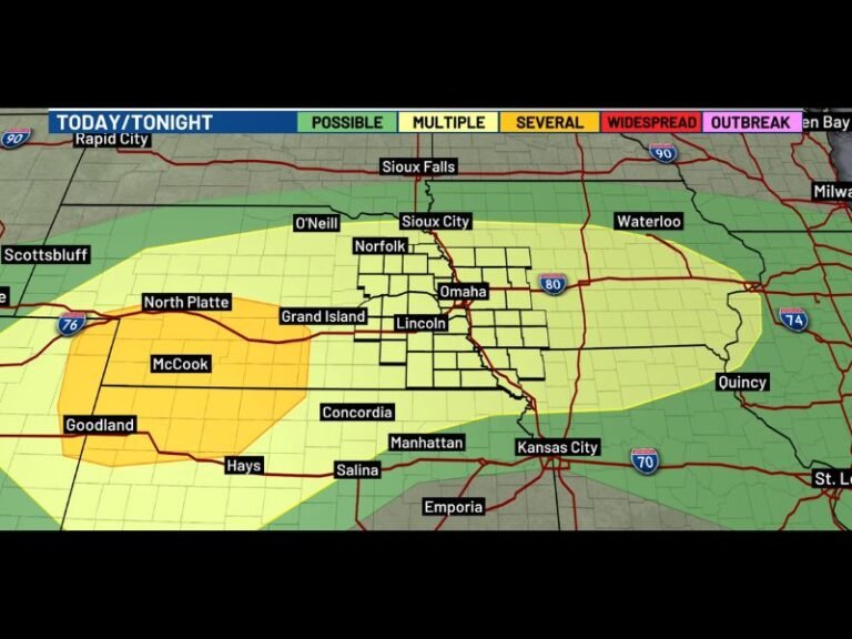 Egg Size Hail 70mph Gusts and Tornado Threat Targeting Nebraska Including Omaha Lincoln Sioux City and Grand Island With Storms Converging After 6PM Saturday Night