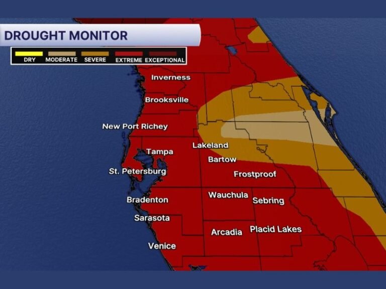 Extreme to Exceptional Drought Gripping Central Florida Including Tampa St Petersburg Sarasota and Bradenton With No Major Improvement Despite Recent Rainfall