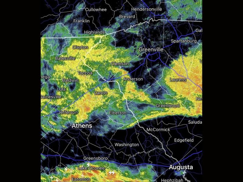 Final Push of Heavy Rain Clearing Georgia and Upstate South Carolina Including Athens, Greenville and Augusta Thursday Morning With Sun Returning and Drying Out by Afternoon