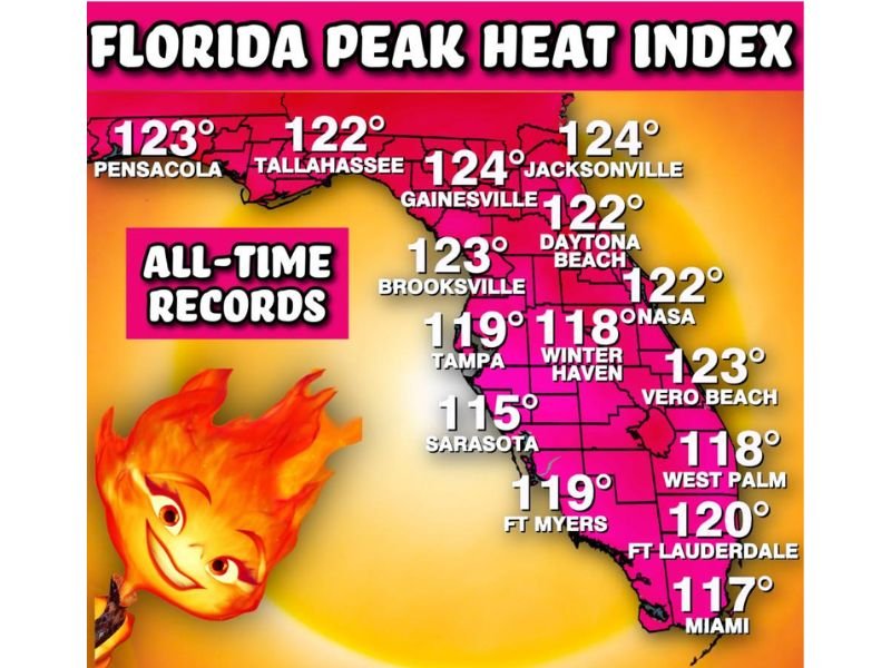 Florida All-Time Peak Heat Index Records Revealed Across the State With Jacksonville and Gainesville Leading at 124 Degrees as Summer Humidity Season Gets Underway