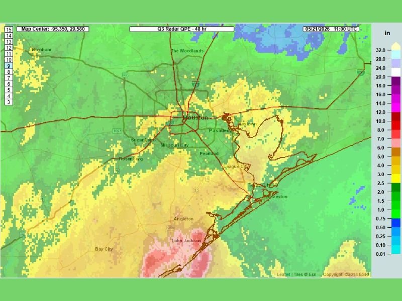 Fresh Storm Round Hitting Already Saturated Houston and Southern Brazoria County With Widespread Heavy Rainfall Threat Escalating Through Memorial Day Weekend