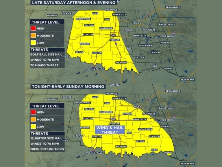 Golf Ball Hail, 70mph Winds and Tornado Threat Firing Across Western Oklahoma Including OKC, Lawton and Norman Late Saturday Afternoon Into Evening With More Storms Redeveloping Overnight