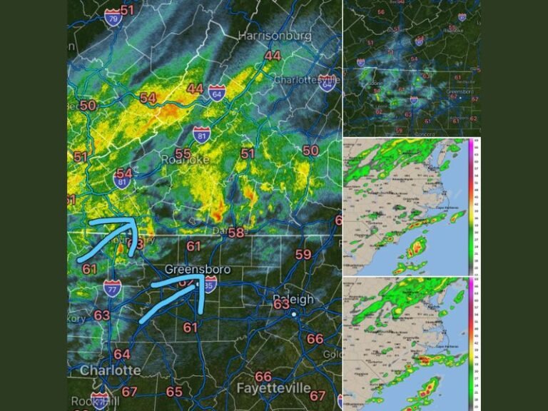 Gusty Winds and Brief Tornado Risk Targeting Coastal and Eastern NC Including Raleigh and Fayetteville Monday Afternoon With Scattered Showers Moving Northeast Across Virginia and Western NC
