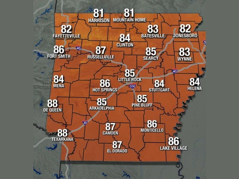 Heat Building Into the 80s and 90s Across Arkansas Including Fort Smith Little Rock Russellville and Texarkana This Wednesday Afternoon