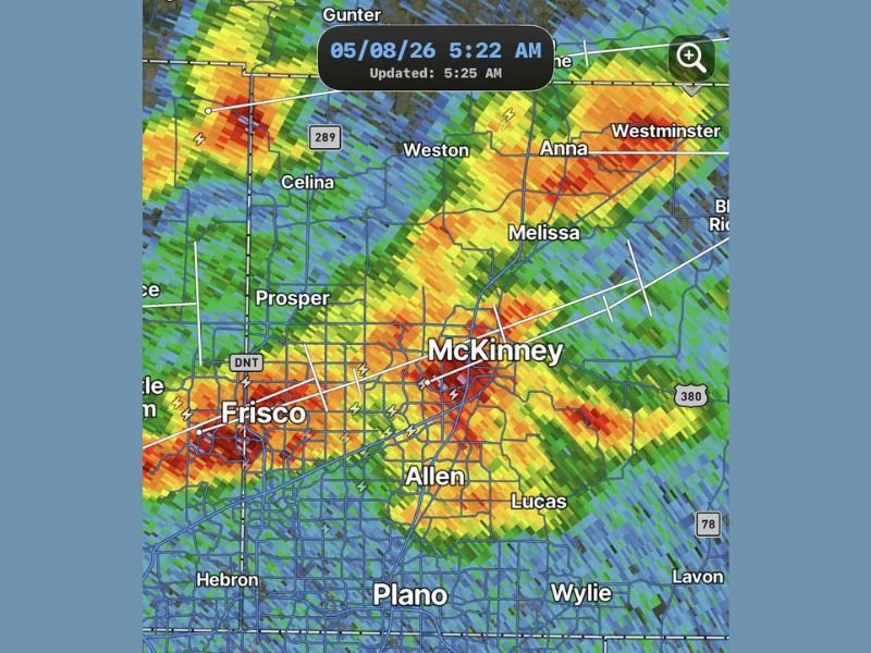 Heavy Downpours Small Hail and Increasing Lightning Hit McKinney Frisco Allen and Collin County Early Morning as Storms Move East