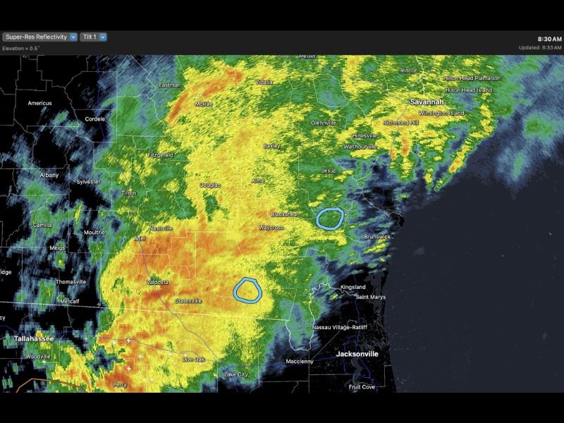 Heavy Rain Drenching Active Wildfires Across Southeast Georgia Including Waycross, Valdosta, and Brunswick This Morning Bringing Critical Relief to Worst Drought Areas in the State