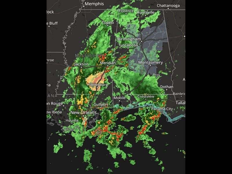 Heavy Rain, Flooding, and Intense Storm Coverage Soaking the Gulf Coast and Deep South Including Hattiesburg, New Orleans, Jackson, and Mobile on Memorial Day Monday