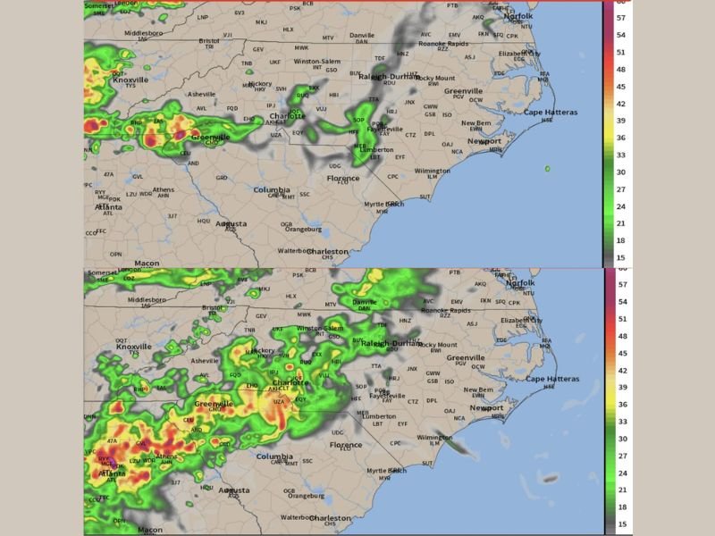 Heavy Rain, Gusty Winds and Isolated Severe Risk Hitting Western NC Mountains and Foothills Wednesday Evening Spreading Into Central and Eastern NC Through Thursday Morning