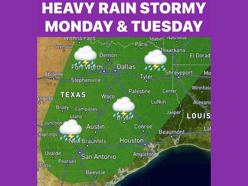 Heavy Rain and Flash Flooding Threat Targeting Texas Including Dallas Fort Worth Houston Austin and San Antonio With Widespread Storms Monday Into Tuesday