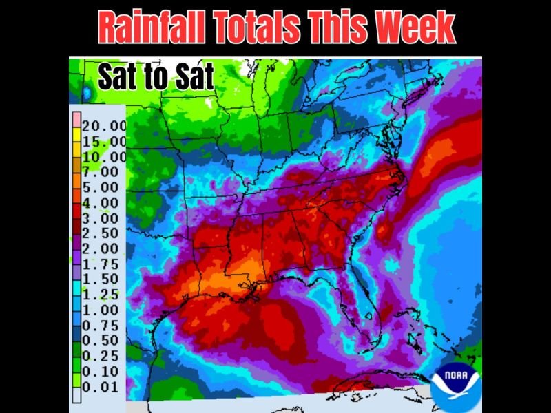 Heavy Rainfall Threat Targeting the Southeast and Eastern Seaboard From Texas Through the Carolinas With Isolated Pockets of Several Inches Possible Saturday Through Next Saturday