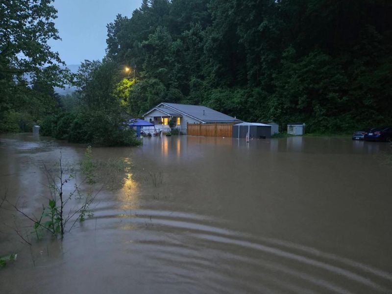 Homes Flooded Again and Roads Washed Out Across Gerton in Henderson County North Carolina as Heavy Overnight Rainfall Compounds Unfinished Hurricane Helene Recovery