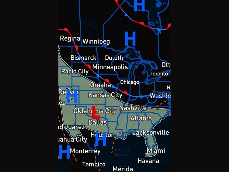 Isolated to Scattered Storm Chances South of a Frontal Boundary Across the Central and Southern US Including Dallas, Oklahoma City, and Nashville With Kentucky