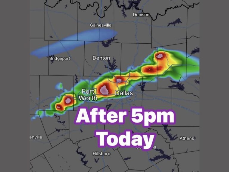 Large Hail, Damaging Winds and Heavy Rain Targeting Dallas Fort Worth Metroplex Including Denton and Gainesville After 5PM Today as Cold Front Moves In Tonight