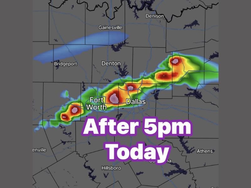 Large Hail, Damaging Winds and Heavy Rain Targeting Dallas Fort Worth Metroplex Including Denton and Gainesville After 5PM Today as Cold Front Moves In Tonight