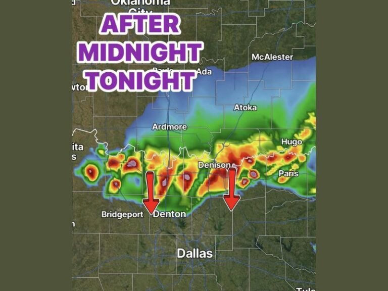 Large Hail and Damaging Wind Risk Moves From Oklahoma Into North Texas After Midnight With Strongest Storms North of Highway 380