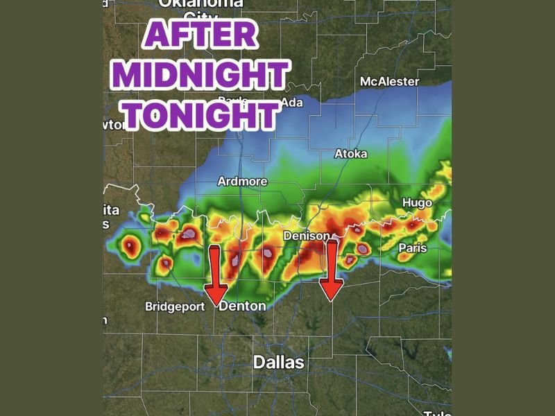 Large Hail and Damaging Wind Risk Moves From Oklahoma Into North Texas After Midnight With Strongest Storms North of Highway 380